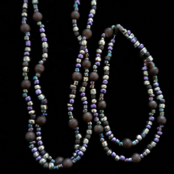 Handmade Gold + Purple Beaded Necklace and Choker - 2 Piece Set - Picture 11 of 14